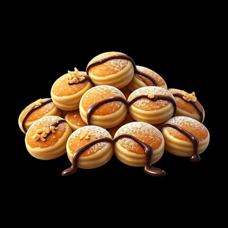 Mini pancakes ronds nappés de sauce chocolat