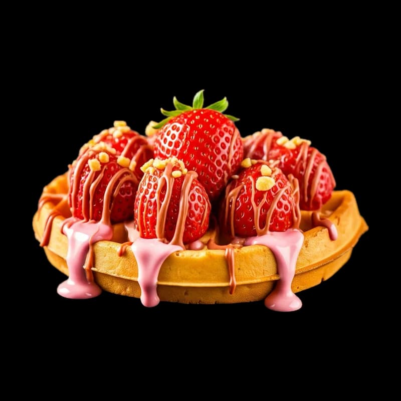Gaufre garnie de fraises et de sauce chocolat