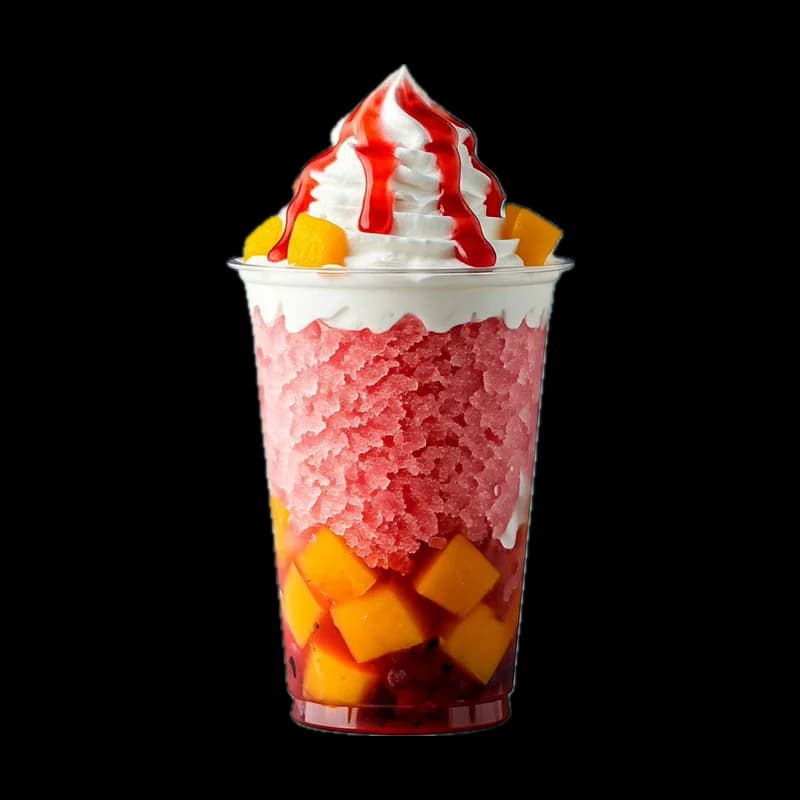 Granita glacé aux fruits frais et morceaux de mangue