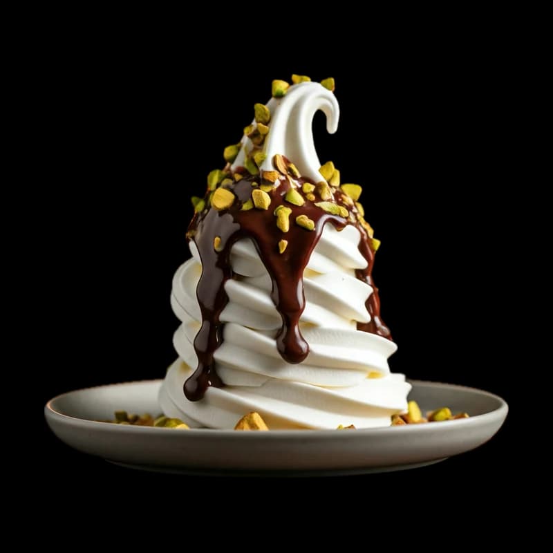 Glace à l'italienne sur brownie nappée de sauce chocolat