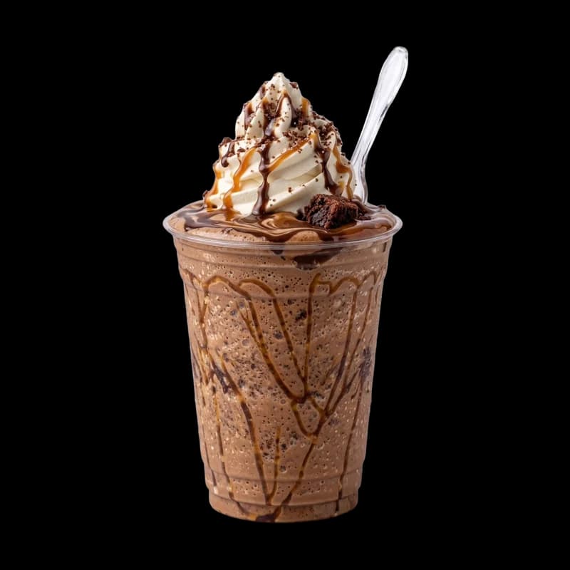 Boisson glacée au chocolat et brownie surmontée de chantilly