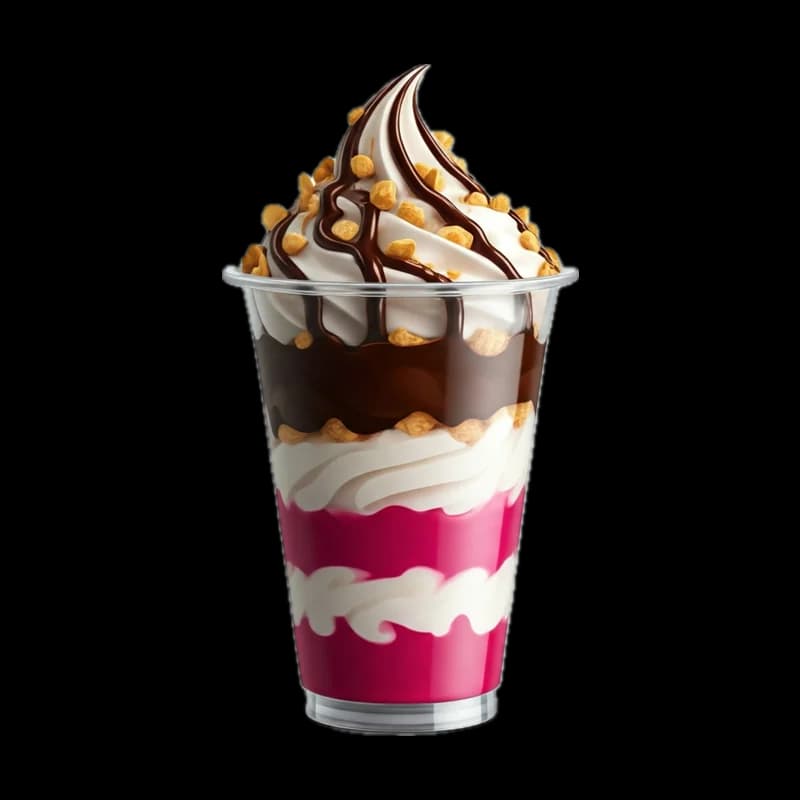 Grand gobelet de yaourt glacé en couches avec sauce caramel