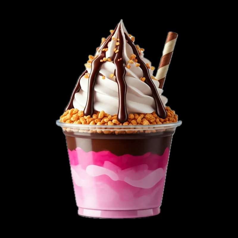 Petit gobelet de yaourt glacé nappé de sauce chocolat