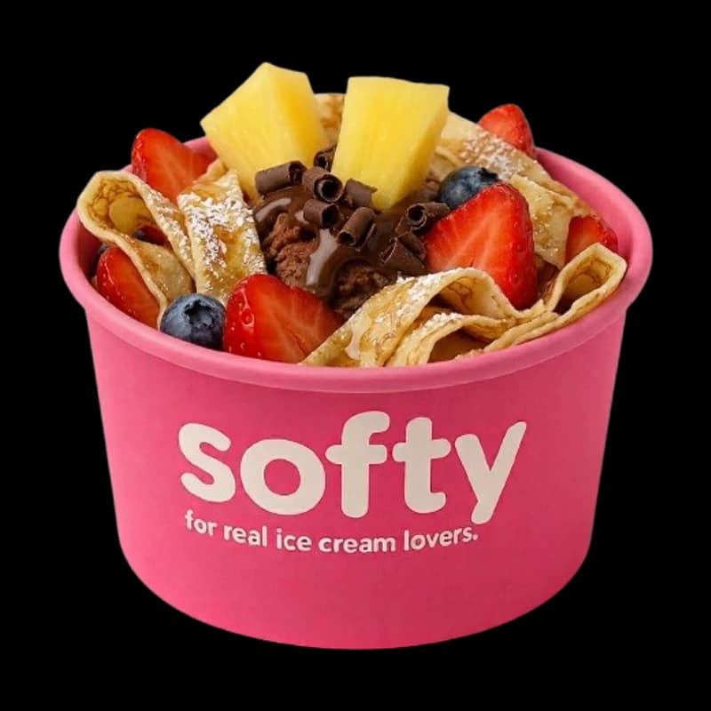 Box Softy garnie de crêpes spaghetti et de fruits frais