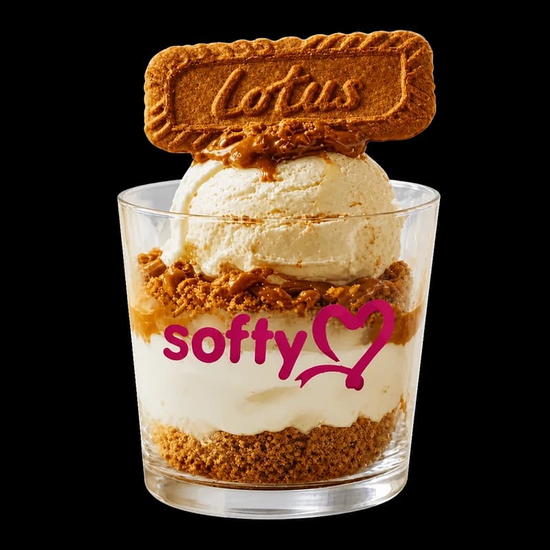Couches de glace vanille, biscuit Lotus et sauce Lotus