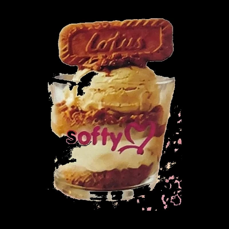 Couches de glace vanille, biscuit Lotus et sauce Lotus