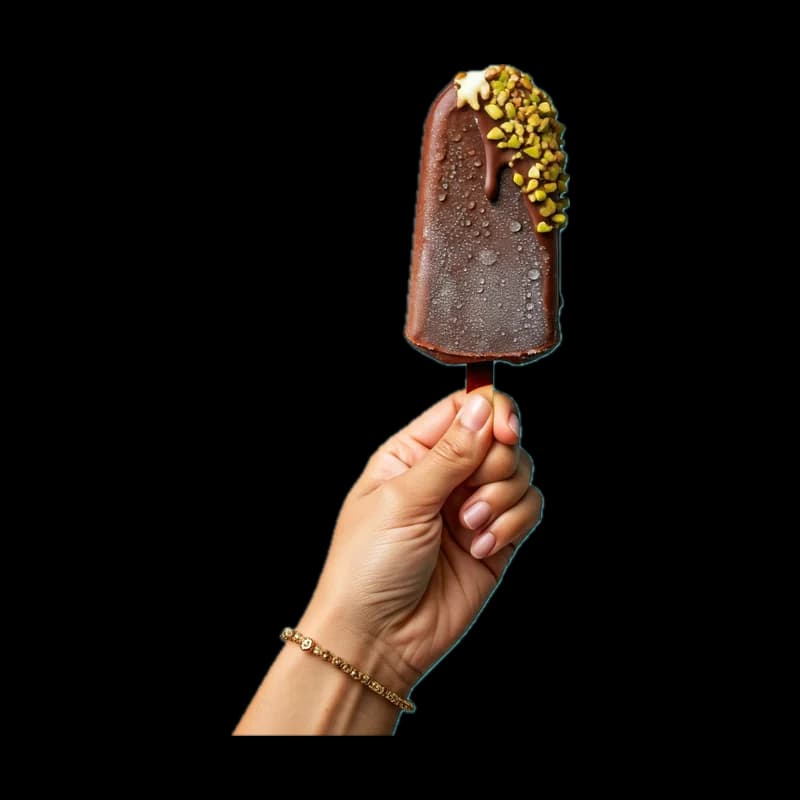 Sucette glacée enrobée de chocolat et d'éclats de pistache
